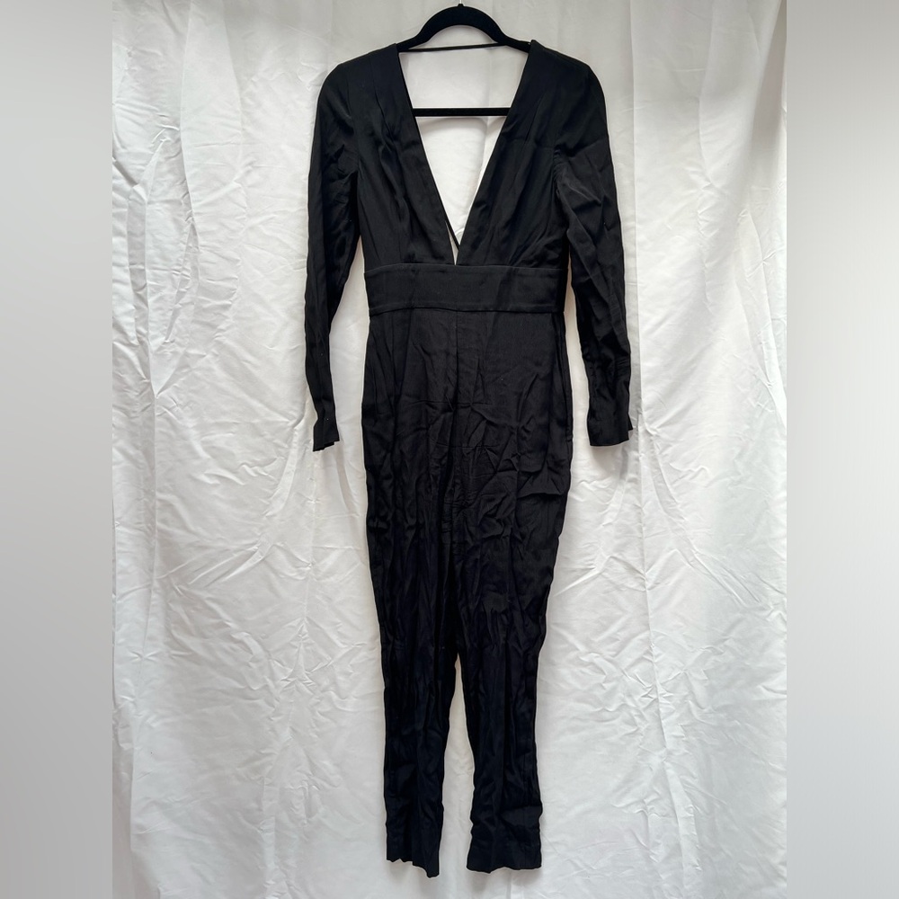 Deep V Neck and Open Back Long Sleeve Jumpsuit | Size S